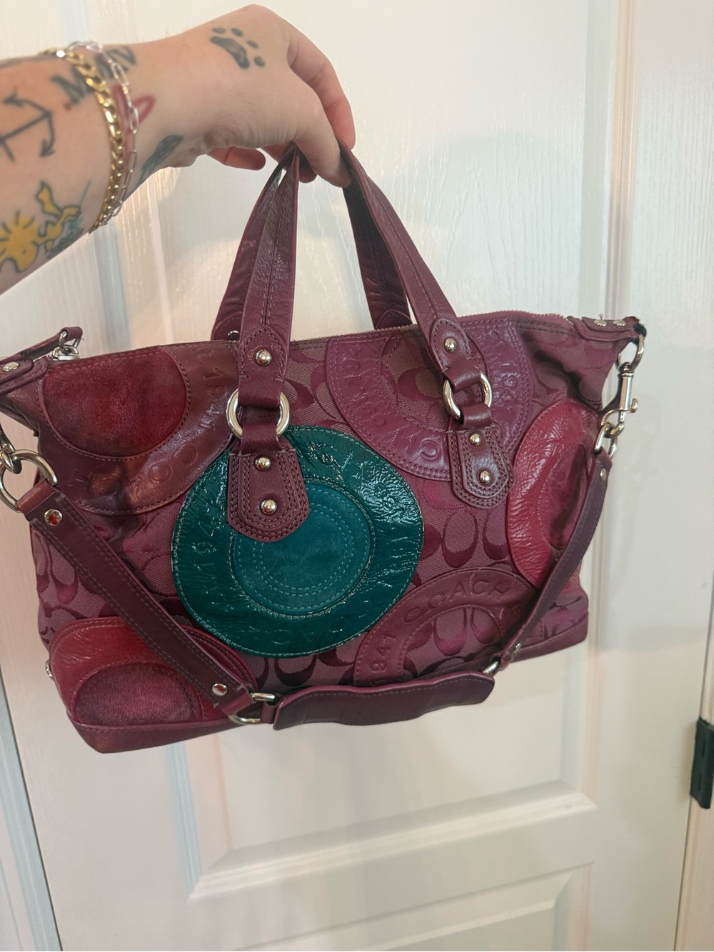 Vintage Coach Ashley Pieced Patchwork Satchel w Strap Shoulder Bag Rare 15474